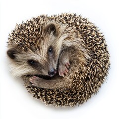 Hedgehog curled up isolated on white