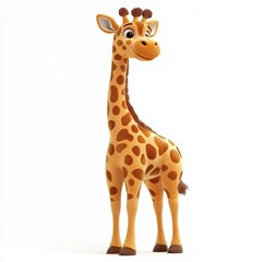 Fototapeta premium Big plush giraffe with a long neck and playful embroidered spots, isolated on white