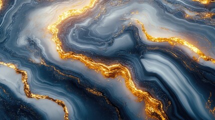 Abstract swirling patterns of blue and gold, creating a mesmerizing visual effect, ideal for backgrounds
