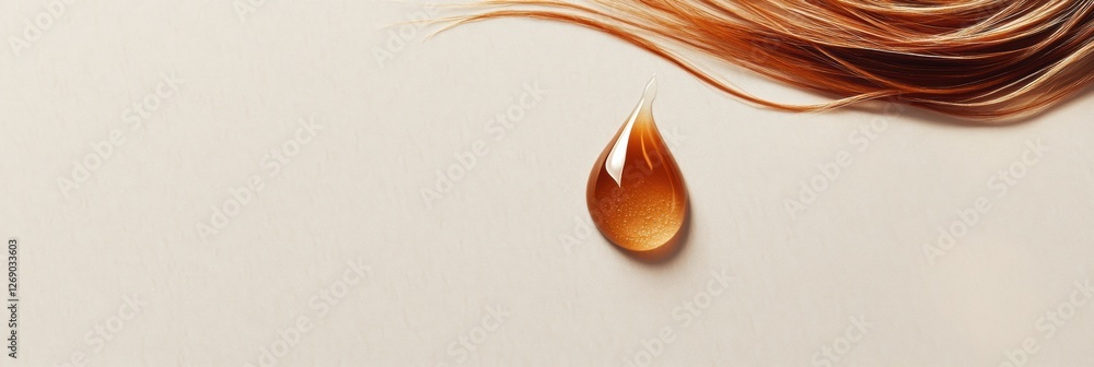 Poster liquid drop damages strand of hair on smooth surface at close range. generative ai