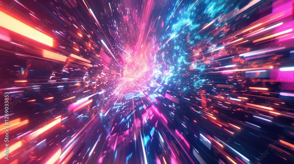 Poster an abstract representation of colorful motion in a sci-fi style. this vibrant design features dynami