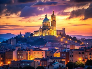Fototapeta premium Majestic Notre Dame de la Garde Basilica, Marseilles, France - Panoramic View with Bokeh