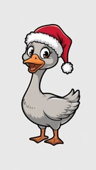 Vector Illustration of a Cute Cartoon Goose Wearing a Santa Hat Generative AI