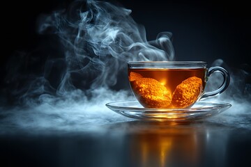 Scented Tea with Citrus Peel Surrounded by Mystical Smoke for Branding and Packaging Design