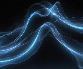 Ethereal blue light waves on a dark background with long exposure effect, perfect for capturing a sense of movement , #fluidmotion, #waveform, #bluelightwaves