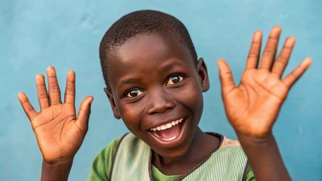 Happy African child with open hands