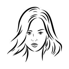model girl's head, vector sketch. Fashion illustration. Woman's Hair Style