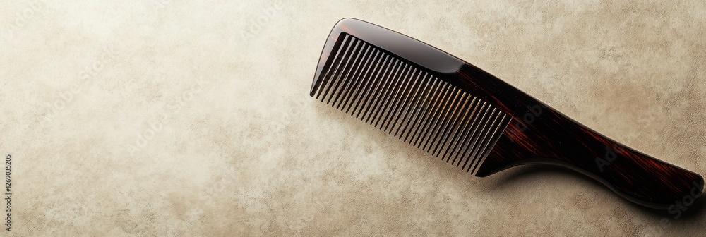 Fototapete Elegant dark comb resting on a textured surface with soft light highlighting its features and contours. Generative AI