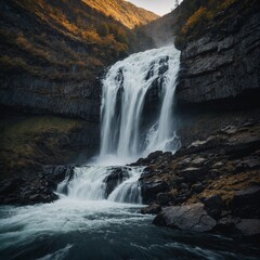 Fototapeta premium A powerful waterfall plunging into a deep gorge.