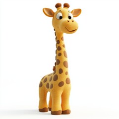 Obraz premium Big plush giraffe with a long neck and playful embroidered spots, isolated on white