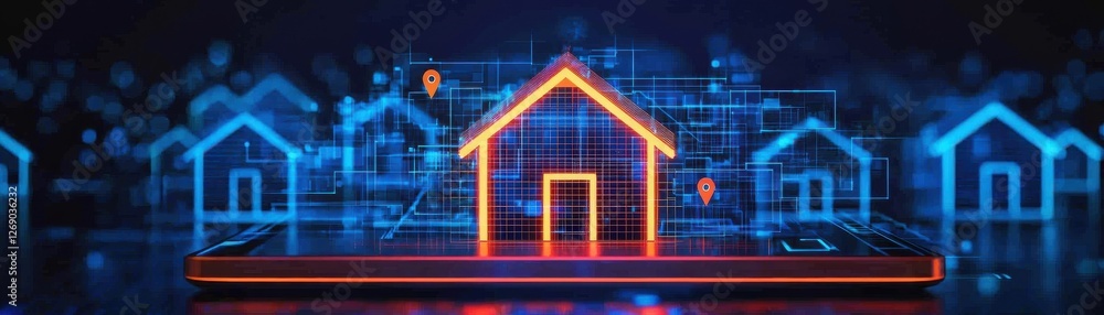 Aufkleber futuristic digital home concept on smartphone with network connections and location markers displaye