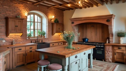 modern kitchen interior with wooden floor