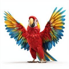 Fototapeta premium Colorful parrot with spread wings and a cheeky expression isolated on white