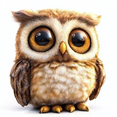 Naklejka premium Cozy plush owl with big sleepy eyes and fluffy wings, isolated on white