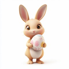 Obraz premium Cute bunny holding a painted Easter egg isolated on white
