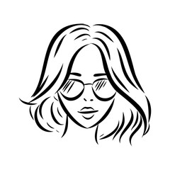 model girl's head, vector sketch. Fashion illustration. Woman's Hair Style