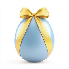 Easter egg with a golden ribbon tied around it isolated on white