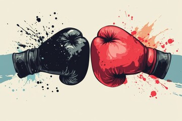 Boxing gloves clashing, splash background, competition, sport illustration