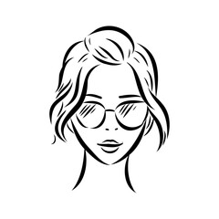 model girl's head, vector sketch. Fashion illustration. Woman's Hair Style