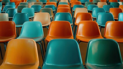 Fototapeta premium Rows of Colorful Chairs in Auditorium