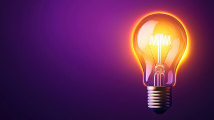 glowing light bulb radiates warmth against purple background, creating vibrant atmosphere