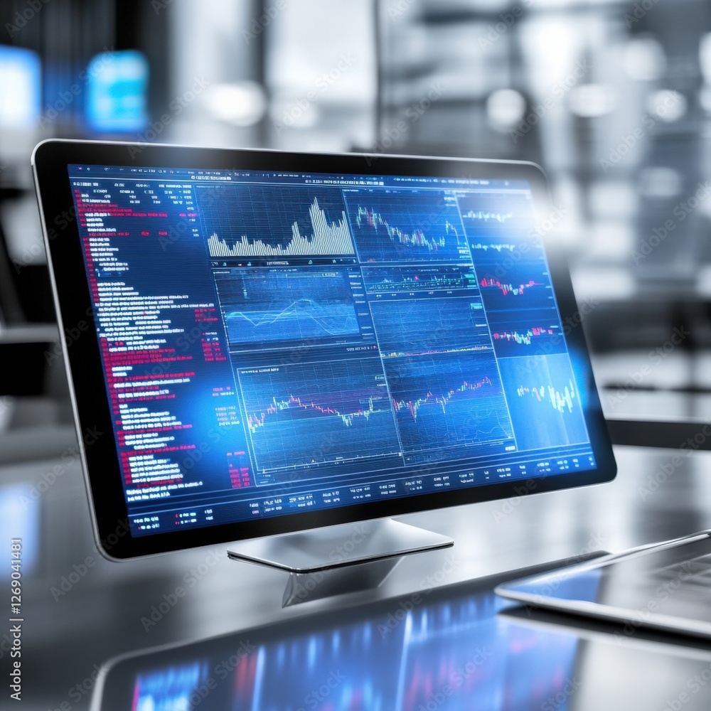 Poster data analysis insights digital workspace infographic dashboard modern office aerial view technology 