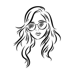 model girl's head, vector sketch. Fashion illustration. Woman's Hair Style
