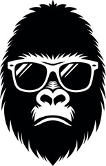 Gorilla with Glasses vector black silhouette print design