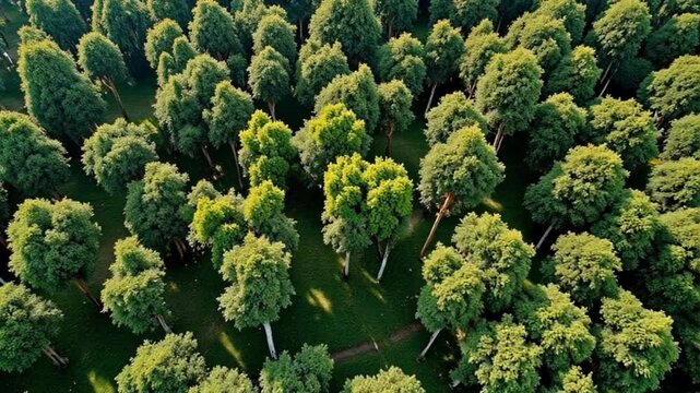 Aerial shot of a thick forest with beautiful trees and greenery