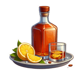 bottle of whiskey with lemon