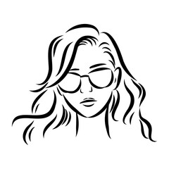 model girl's head, vector sketch. Fashion illustration. Woman's Hair Style