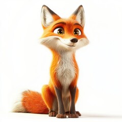 Obraz premium Friendly fox with a fluffy tail and bright eyes isolated on white