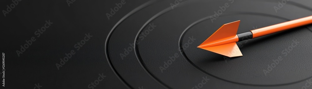 Aufkleber sharp orange arrow targeting center of dark circular background in precision and focus concept