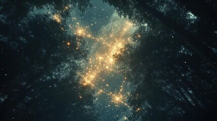 Obraz premium Enchanted Forest Night: A Celestial Canopy Above