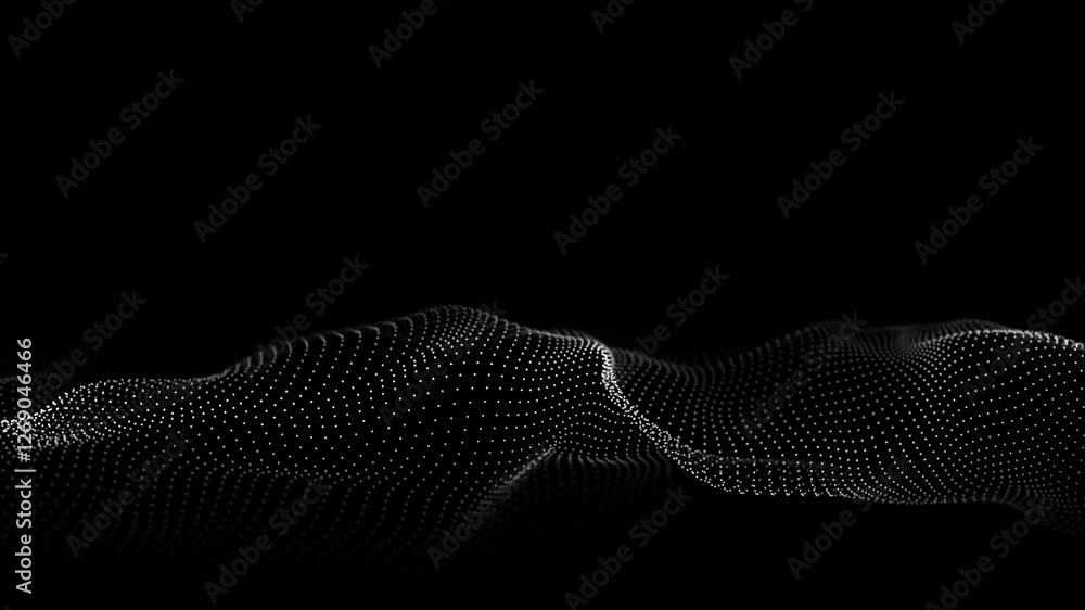 Poster futuristic technology wave. digital cyberspace. abstract wave with moving particles on a black backg