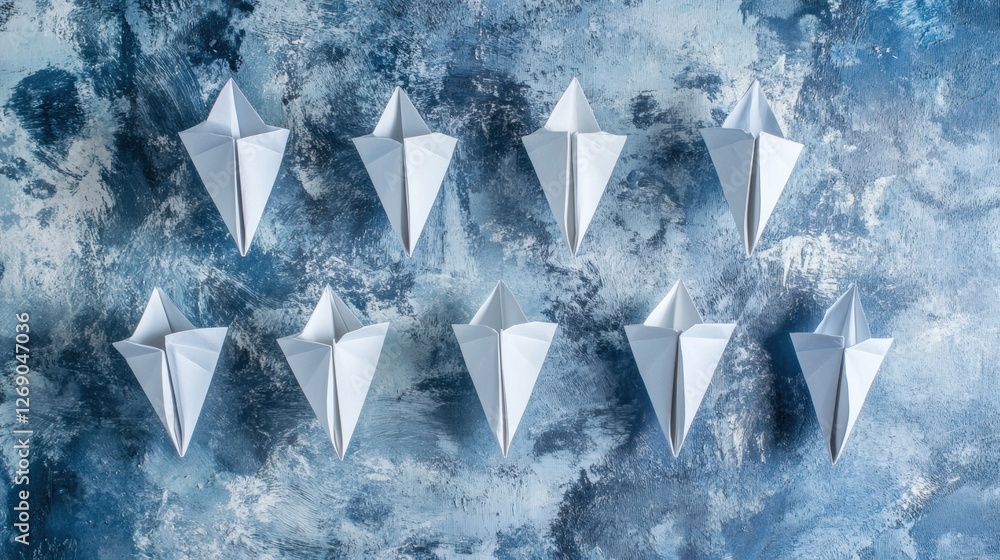 Poster Creativity and innovation represented through paper planes with one unique direction. Generative AI