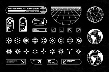 Futuristic streetwear cyberpunk interface element technology graphic vector design template