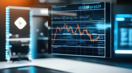 Analyzing stock market trends financial trading room data visualization corporate environment digital interface economic insights