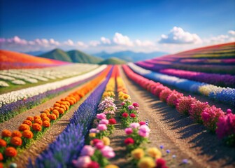 Miniature Hokkaido Flower Farm: Vibrant Blooms in a Stunning Tilt-Shift Landscape