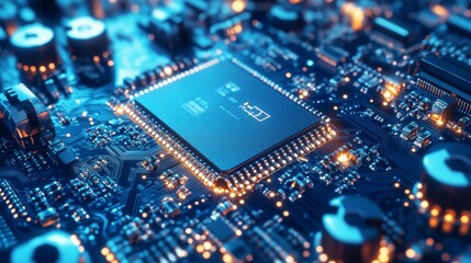 Obraz premium Electronic circuit board with complex integrated components.