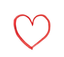 Outlines of red hearts drawn with watercolor red paint on white isolated background with clipping path. Design element.