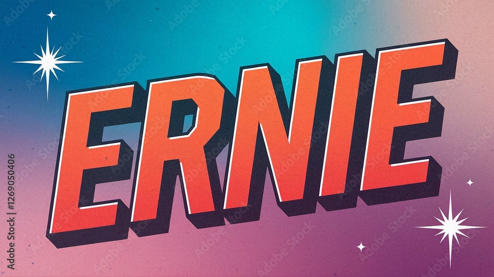 Poster bold typography design of name ernie on colorful starry background
