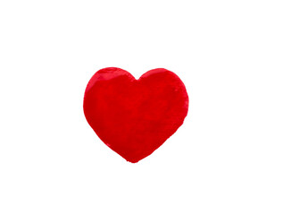 Red hearts painted by hand by watercolor paint on paper on white background isolated with clipping path. Design element.