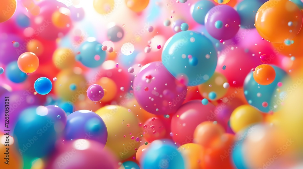 Poster this is an abstract image of a bunch of colorful balls of different sizes.