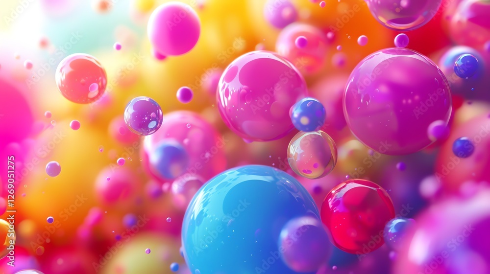 Poster 3d rendering of colorful glossy spheres floating in the air. abstract background with vibrant colors