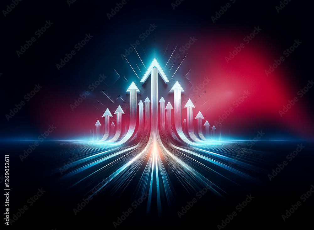 Poster a bright, glowing path of multiple arrows pointing upwards against a dark background.