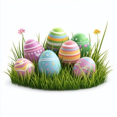 Fototapeta premium Spring meadow filled with hidden Easter eggs isolated on white