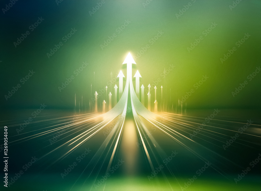 Aufkleber Multiple glowing white arrows point upward from a dark background, symbolizing growth and progress.