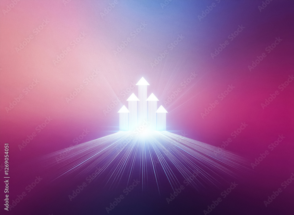 Poster glowing arrows ascend from a radiant light source, symbolizing growth, progress, and upward trajecto