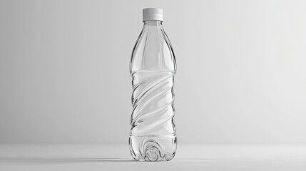 Clear plastic water bottle with a twisted design, isolated on a light gray background, perfect for product showcases